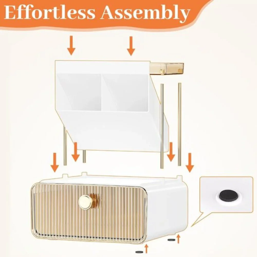2-Tier 1-Drawer Makeup Organizer, Multi-Purpose Room Counter Storage, Amber